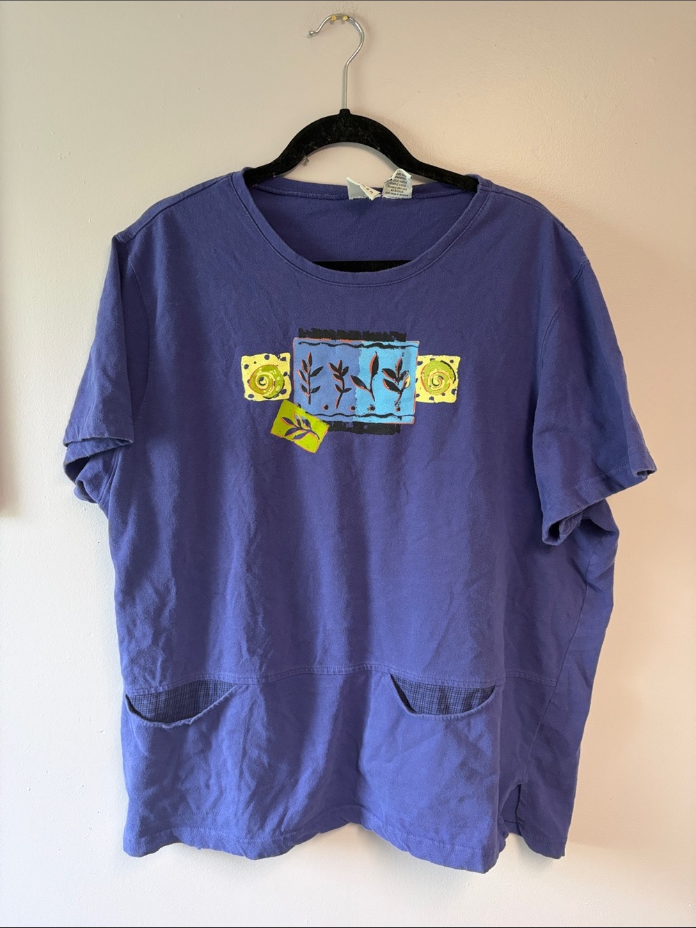 Vintage Purple Graphic Pocket Tee with Botanical/Nature  Print